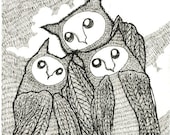 Cat Faced owls: 4x6 Giclee Print Postcard Size. - jenniferbaughan