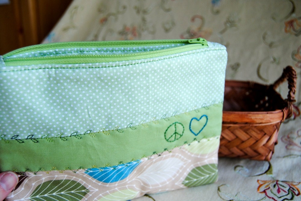 Peace Love Embroidered Zip Pouch