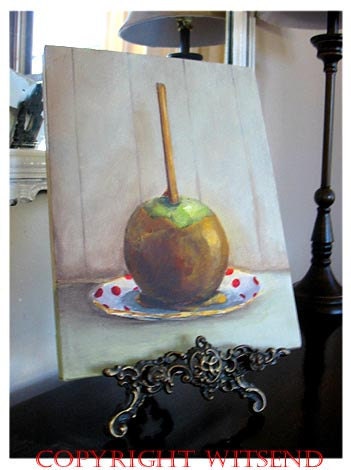 TAFFY APPLE painting candy ooak original canvas still life painting Treasury Item FREE usa shipping