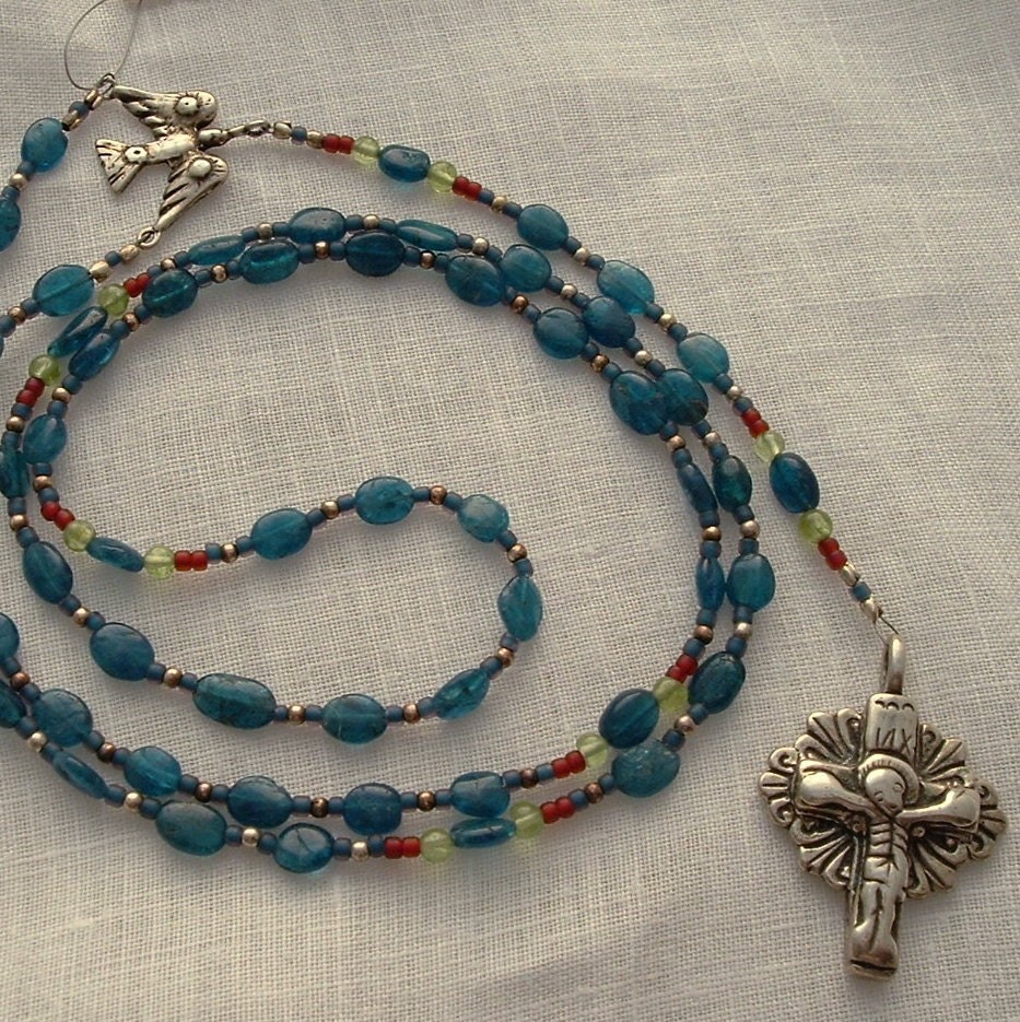 African Apatite and Sterling Silver Rosary