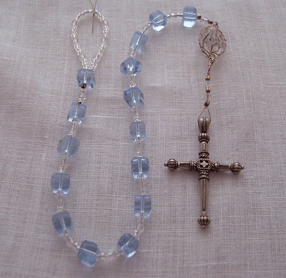 Stations of the Cross Chaplet Light Sapphire Cube Crystals Handmade