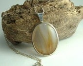 Agate Pendant in Hand Wrought Sterling Silver Bezel Setting On Sterling Necklace