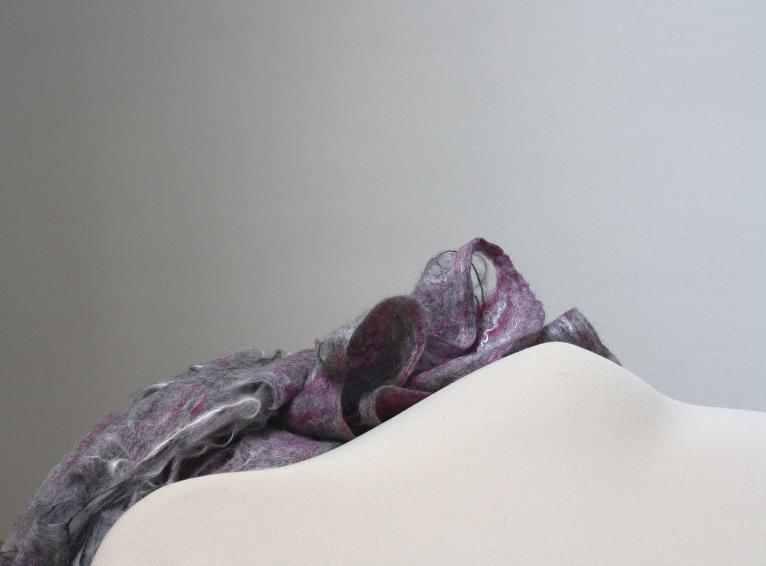 Silver Grey and Pink Merino Silk Distressed Felt Women Scarf Shawl Naturally Dyed with plants