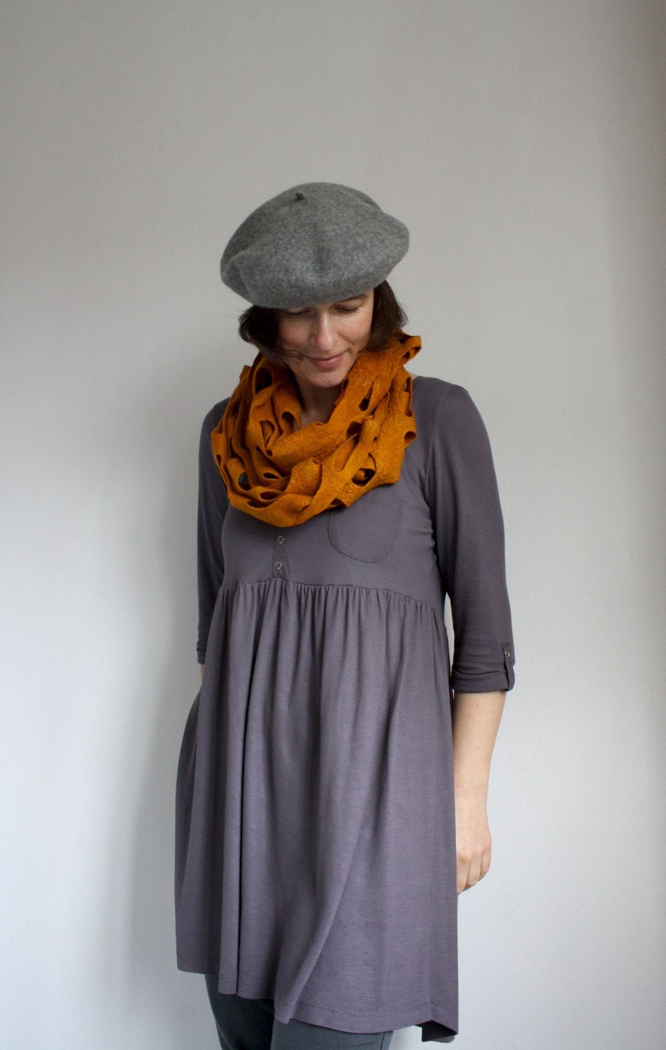 Gold Brown Merino Cowl, Snood, naturally dyed, The Sound of Leaves