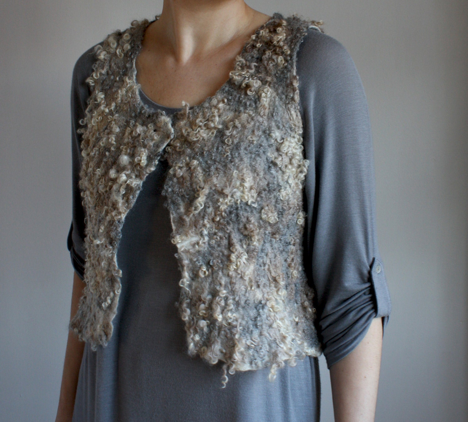 SALE, Grey Vest, Gillet, handmade felt vest from natural fibres, ooak