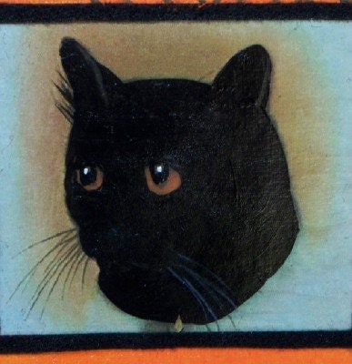 Black cat  spider Vintage Halloween Handpainted original mixed media art Halloween sign 8 x 8 inches