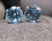 Blue Topaz Earrings, 6mm AA Grade