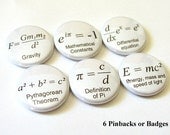 Math Formulas 1" PINBACKS PINS BADGES Geek Science Equations Theorem