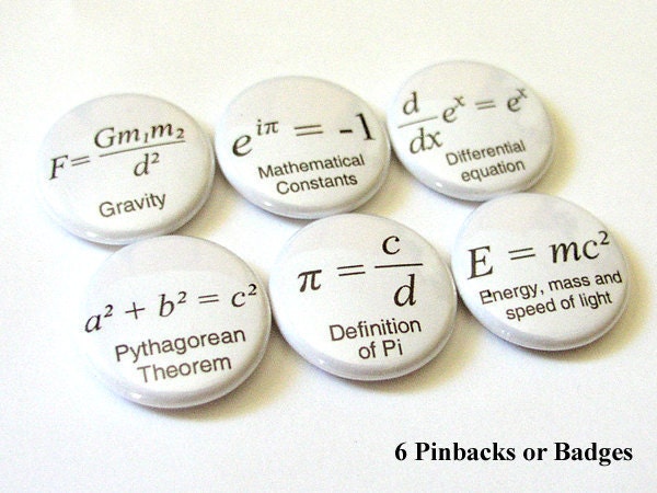 Math Formulas 1" PINBACKS PINS BADGES Geek Science Equations Theorem