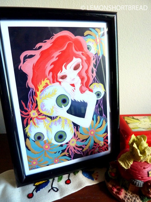 Pop Surrealism Art Print Surreal Eyeballs Strange Illustration Tropical Giclee Archival 4x6" (5x7")