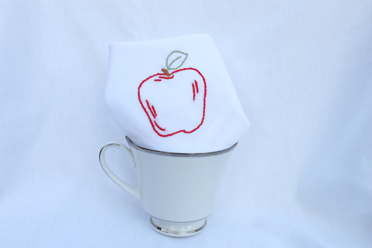 Snow White's Red Apple - Hand Embroidered Handkerchief