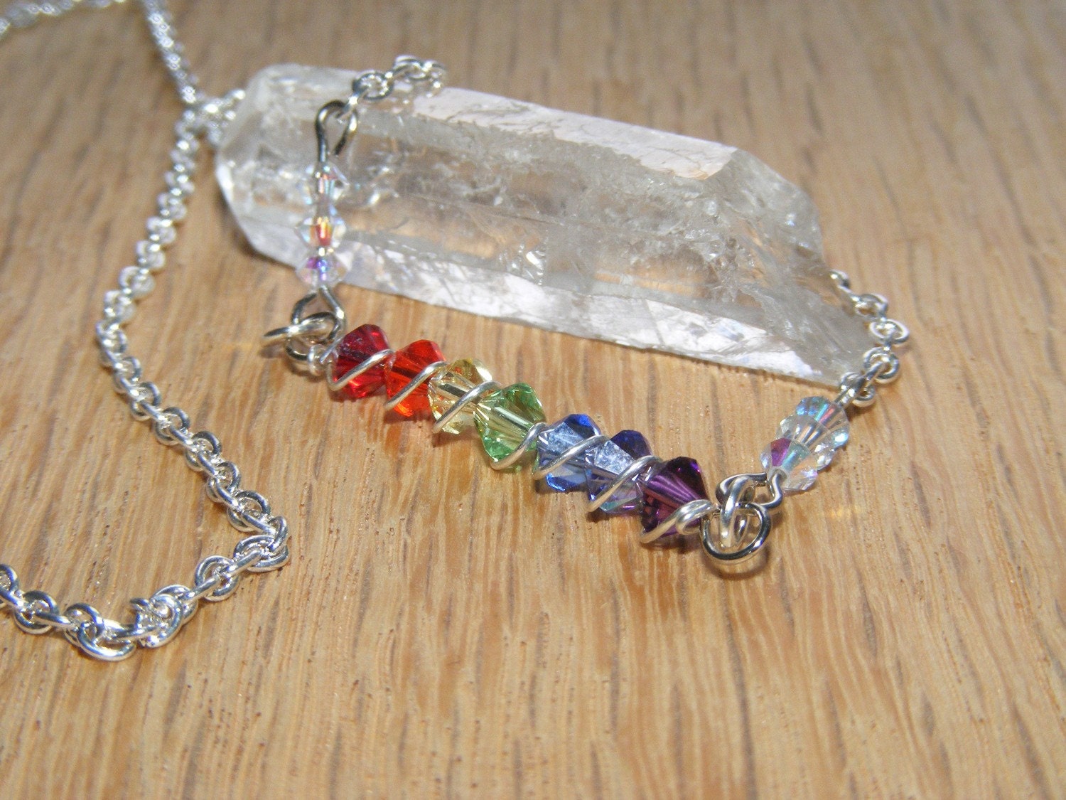Rainbow / Chakra Pendant Necklace - Swarovski Crystals - Reiki Infused