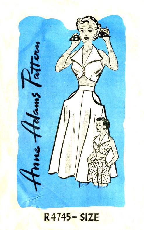 1950s Summer Playsuit Pattern - Anne Adams R4745 - Bra Halter Top / Skirt / Shorts - Size 18