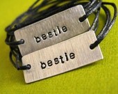 Besties Friendship Bracelets - Stamped Metal Wrap Bracelets on Cotton Cord
