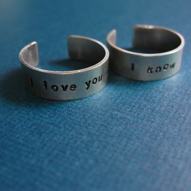 Star Wars Rings- Han & Leia -Pair of Adjustable Aluminum Rings- Hand Stamped