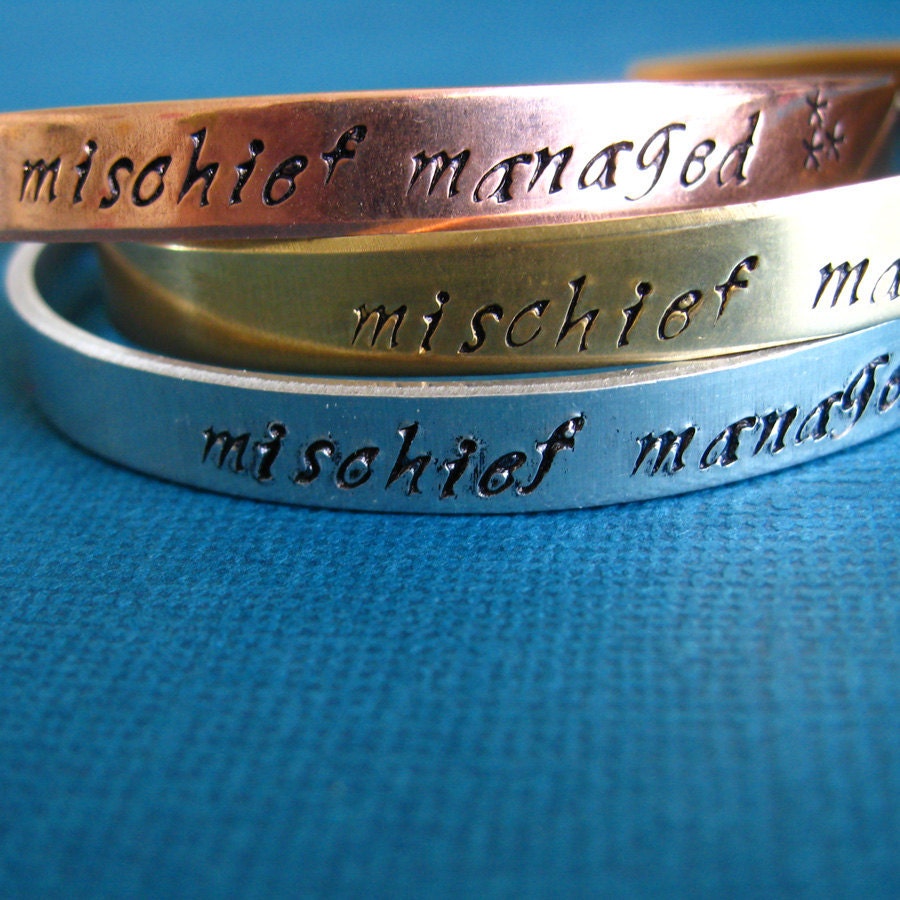 Harry Potter Bracelet -Mischief Managed -Hand Stamped Cuff Bracelet