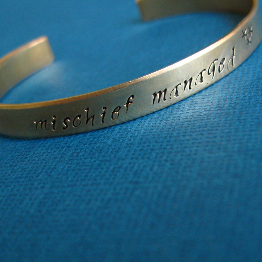 Harry Potter Bracelet -Mischief Managed -Hand Stamped Cuff Bracelet