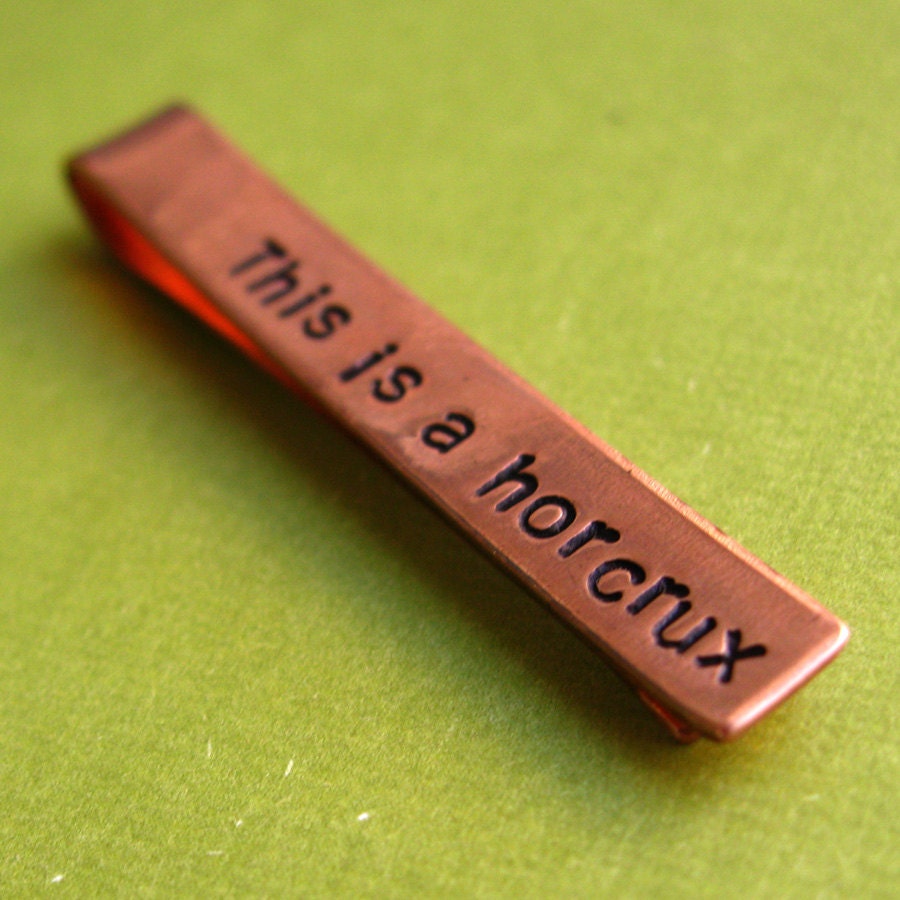 Horcrux Tie Bar: Hand stamped Harry Potter mens tie clip