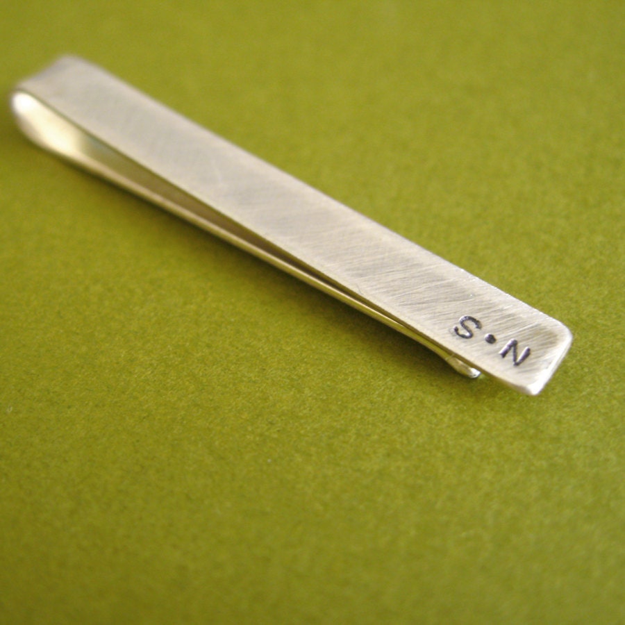Tie Bar - Monogram - personalized brushed sterling silver - perfect groomsmen gift - custom tie clip