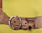 Wide Vintage 80s Ruched Taupe Brown Suede Leather Belt S Small/M Medium