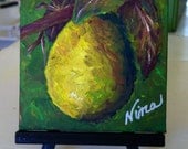 4"x4"acrylic original easle black lemon fruit tree garden canvas board yellow pink blue green