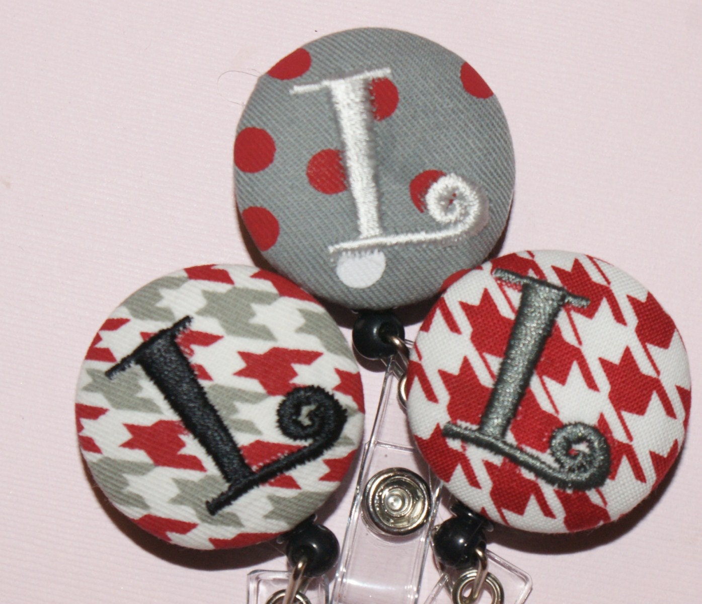 Several HOUNDSTOOTH and DOTS  id reel options , red grey black white