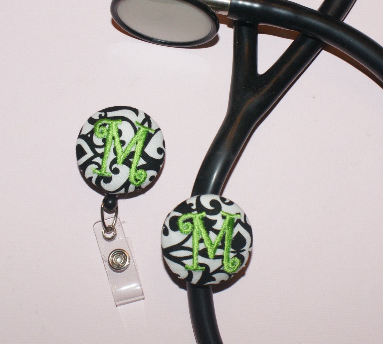 MATCHING SET -- Badge Reel and Stetho Cover--------You Design with fabric-----------Set of 2
