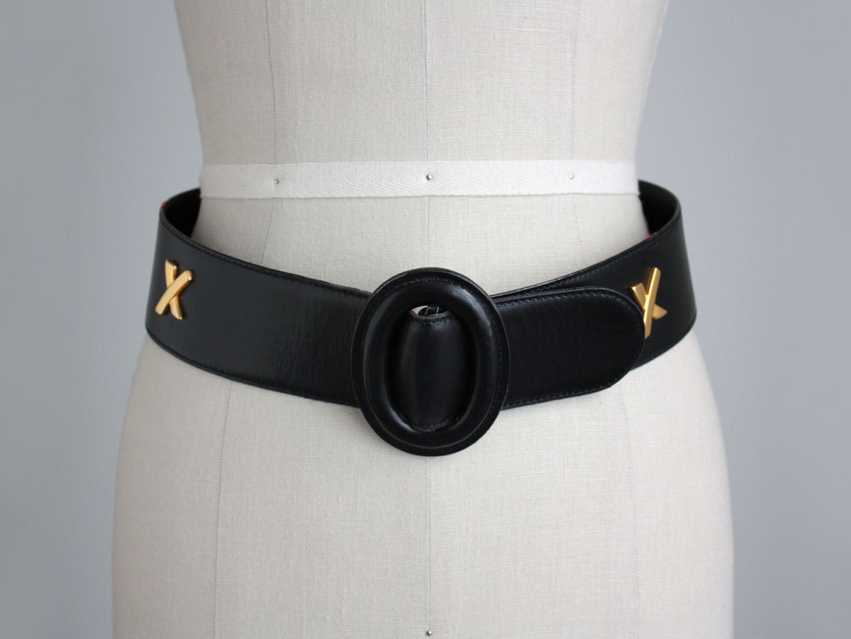 LEATHER BELT 1980s Vintage Paloma Picasso Black Leather Belt