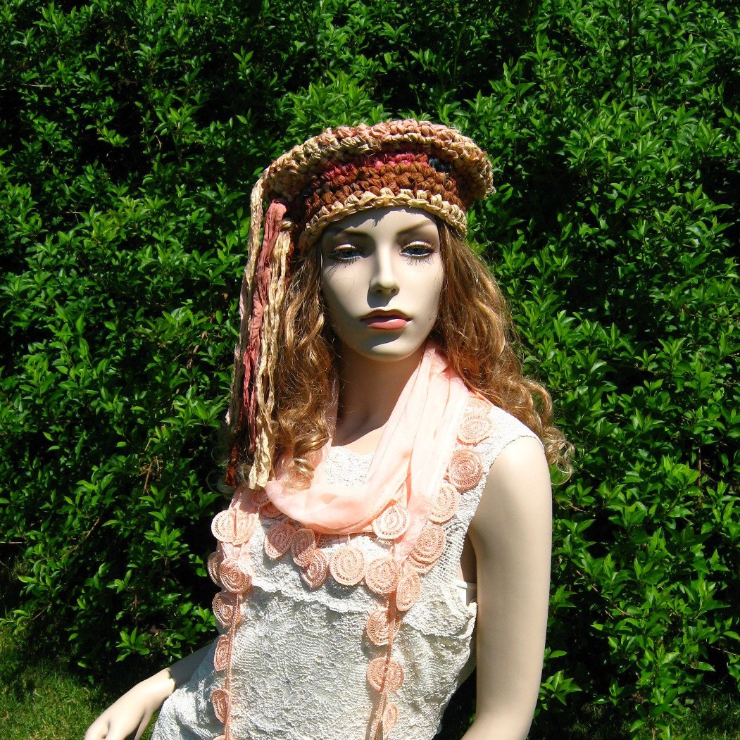 Silk Sari ribbon Crocheted Hat