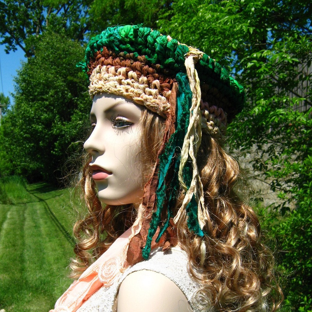Silk Sari ribbon Crocheted Hat