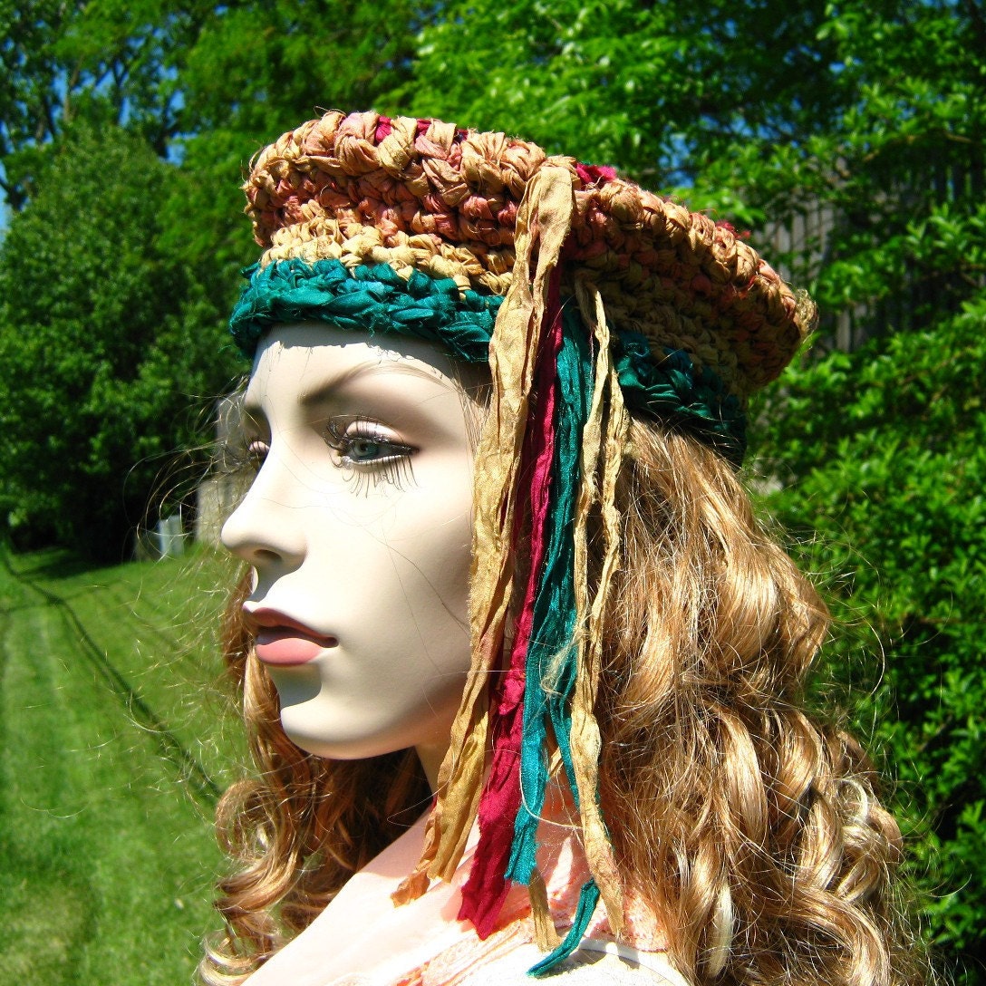 Silk Sari ribbon Crocheted Hat