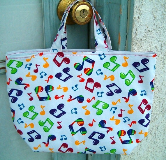 MUSICAL NOTES Music Book Bag Tote Lunch by EclectiCollection