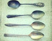30% off - Still Life Photography - Silver Spoons mint decor art photography print silverware seafoam retro kitchen wall art print 8x8 - LupenGrainne