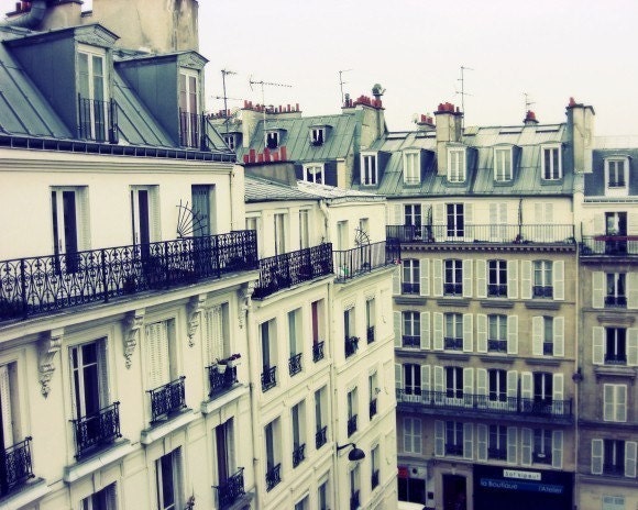 Paris Photography - Slate blue gray Paris decor French wall art city architecture art Paris rooftop 8x10 - Montmartre