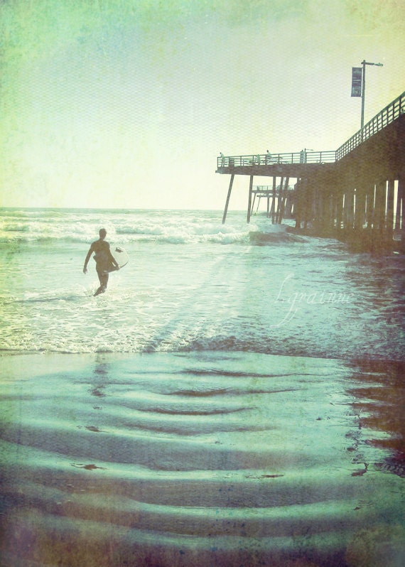 Surfer Photograph California beach photography vintage surf  art summer ocean waves decor Photograph 8x10 - Afternoon Ride - LupenGrainne