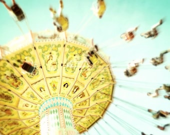 Nursery decor - Photography wall art Yellow baby room decor childs room carnival ride bright sunshine aqua  kids room "Incurable Bliss"