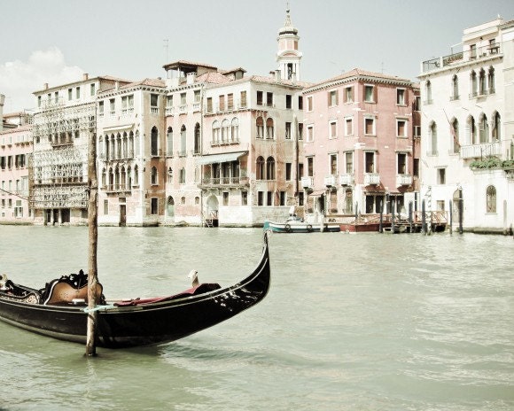 Venice Photography - Black boat enchanting Venice Italy white pastel pale pink dreamy soft light 8x10 - Bella Venezia