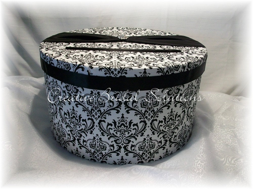Black and White Madison Damask Wedding Card Holder Box
