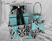 Black and White Damask with Tiffany Blue Wedding 5pc Set- with Card Box
