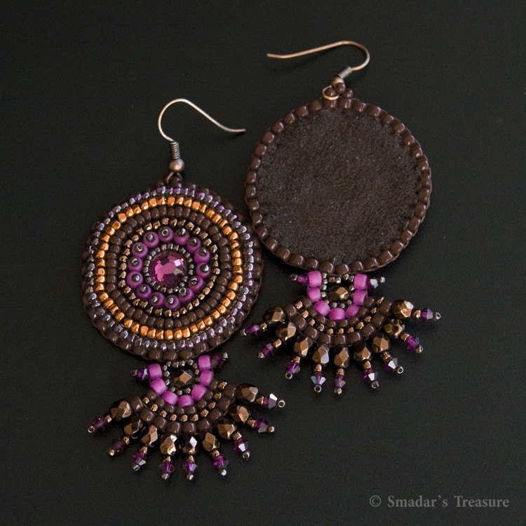 Pink Brown Orange Round Colorful Earrings with Crystal