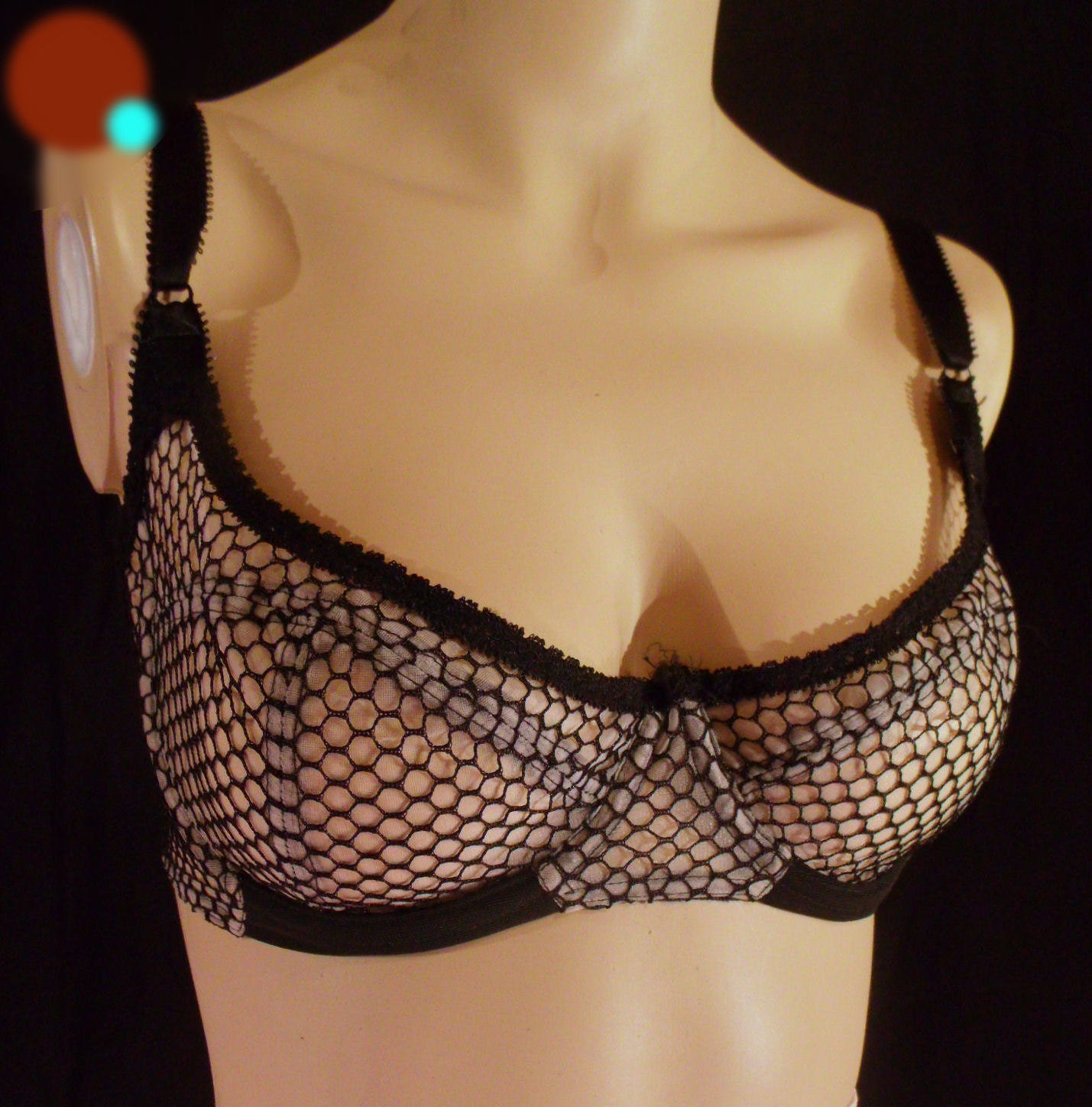Vintage 60s Bombshell Bra Hollywood Vassarette Pinup Girl Black Underwire Demi Pink Chiffon Size 34 C 34C