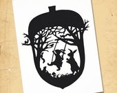 Rabbit And Hare - Black and White Paper Cut Silhouette Squirrels and Groundhogs Love Watching Swinging Hares