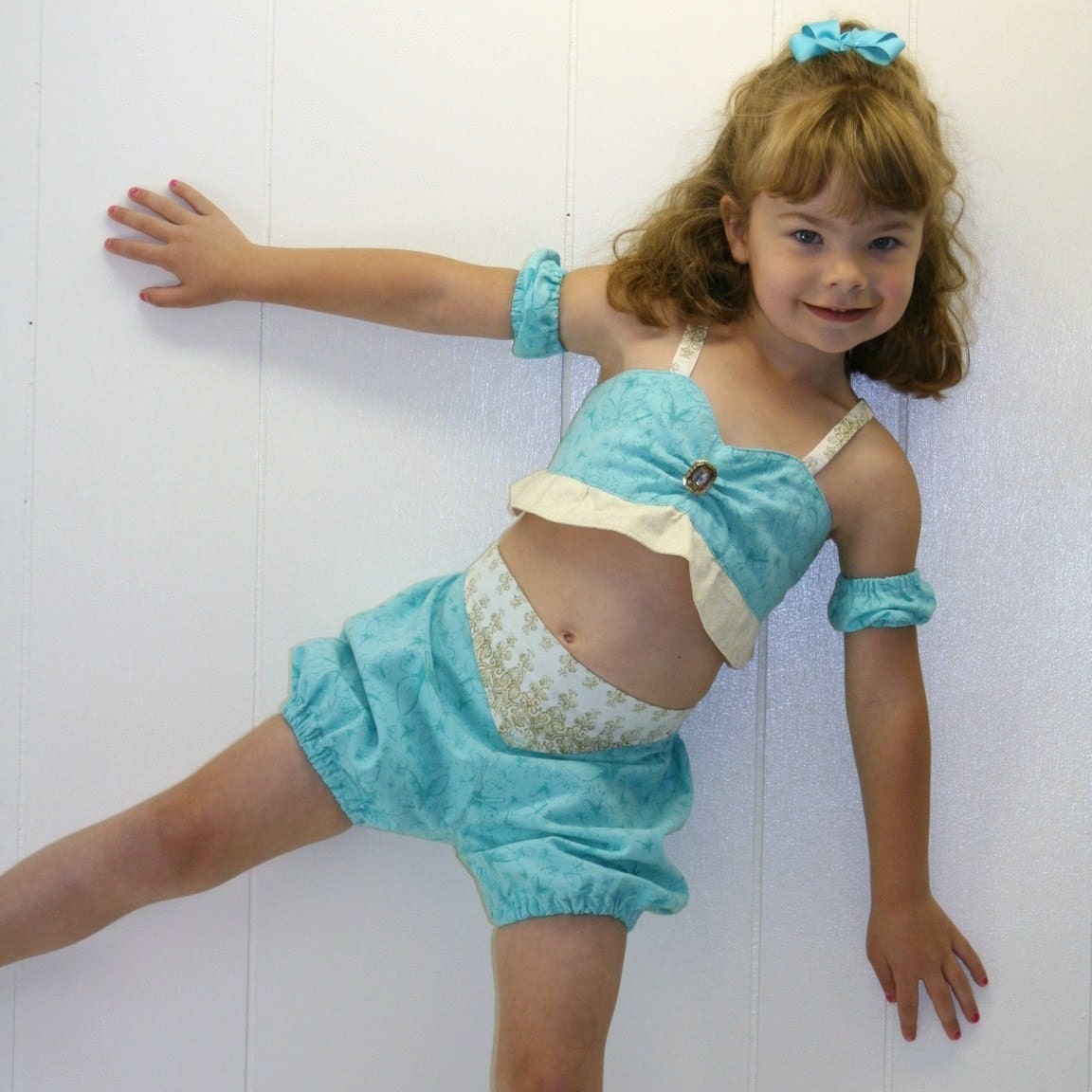 ALADDIN style Princess Jasmine sun suit set in aqua blue green CUSTOM boutique set size from 2T to girls 6/7