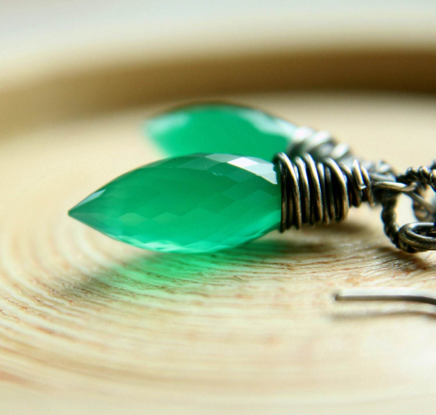Gemstone Earrings - Green Onyx, Sterling Silver, Oxidized Silver,  Wire Jewelry, Gemstone Jewelry - hildes