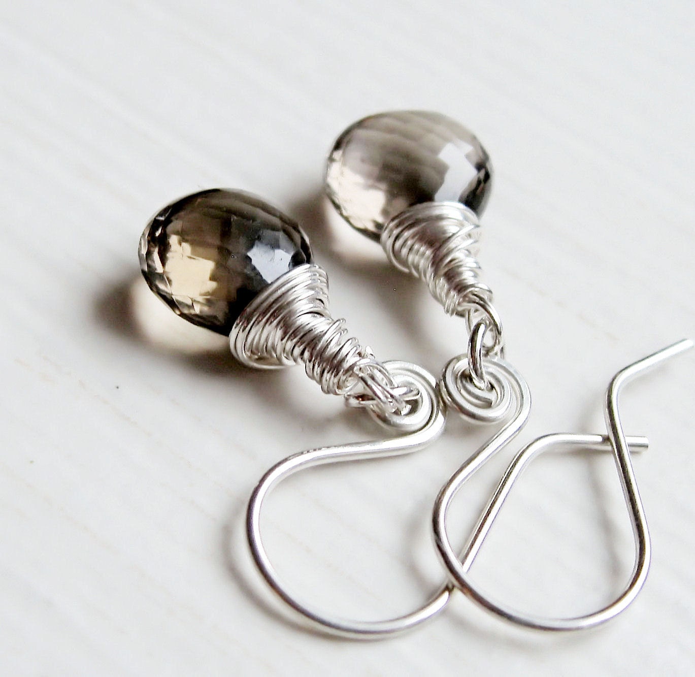 Smokey Quartz Earrings - Silver Earrings, Handmade Jewelry, AAA, Wire Wrapped , Quartz Jewelry