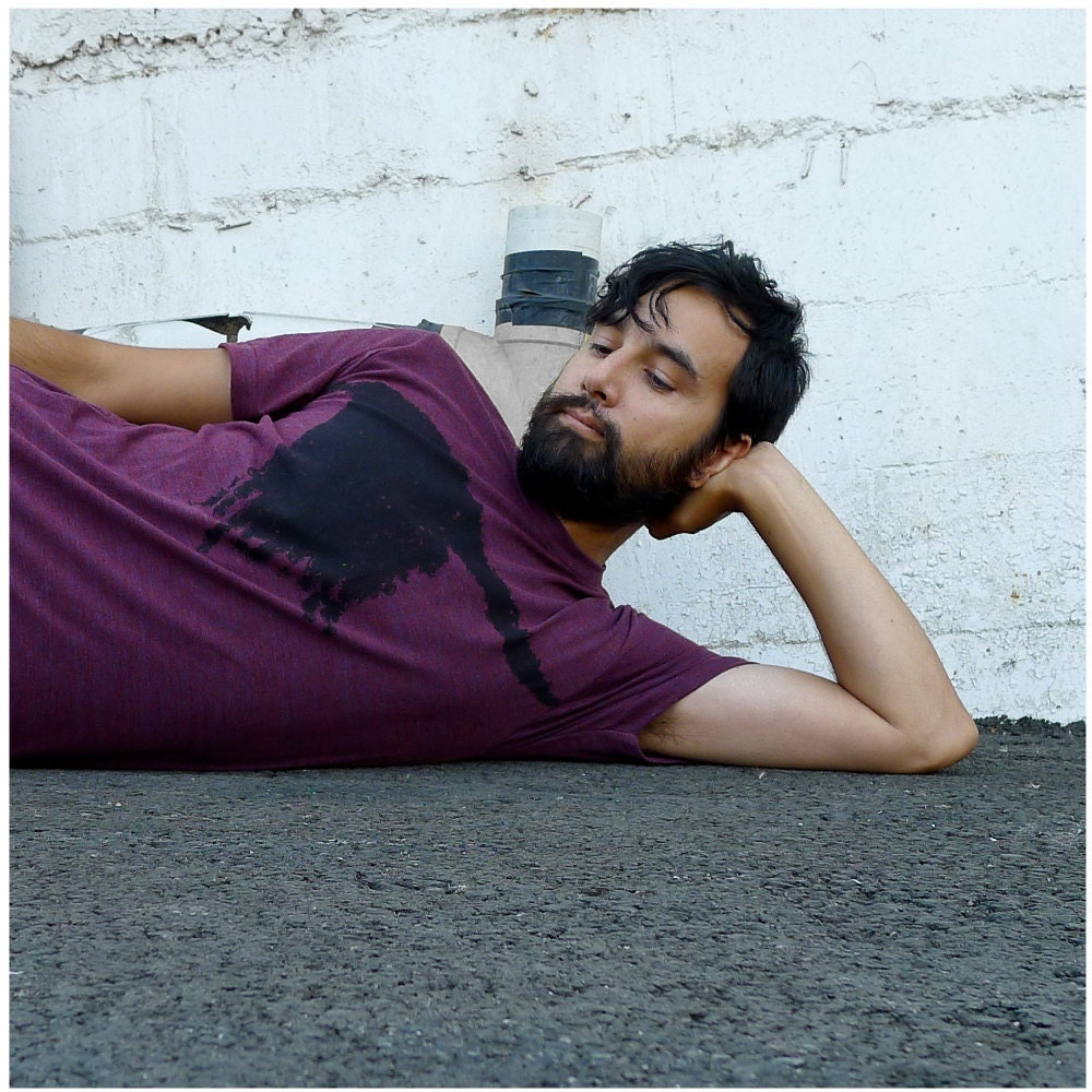 The Lenore - mens t shirt - SMALL - gothic raven screenprint on American Apparel heather cranberry track tees