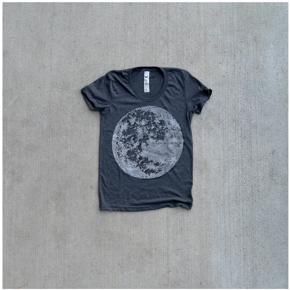 Tshirt for women - full moon screenprint on heather black - summer fashion - moon t shirt - for her / for women