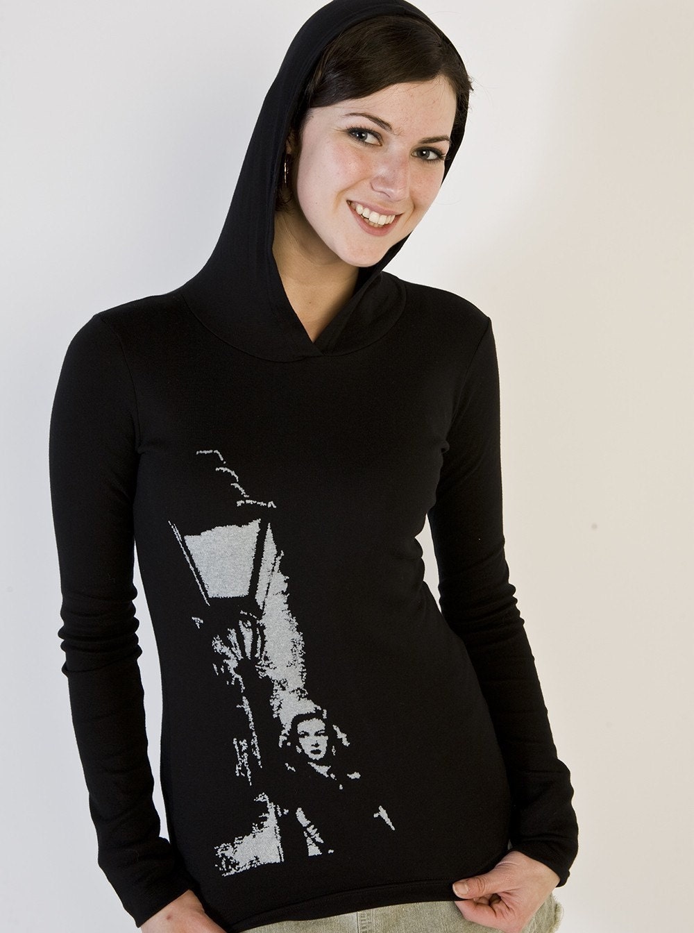 SALE - Scarlet Street Film Noir Hoodie - women's small - retro print on black pullover
