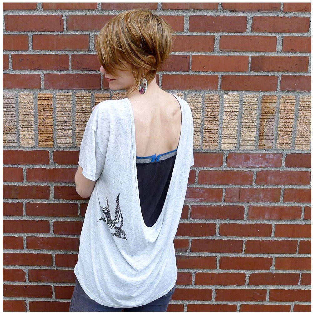 One That Got Away - womens tshirt - XL - birdcage print on Alternative Apparel oatmeal heather pony tees