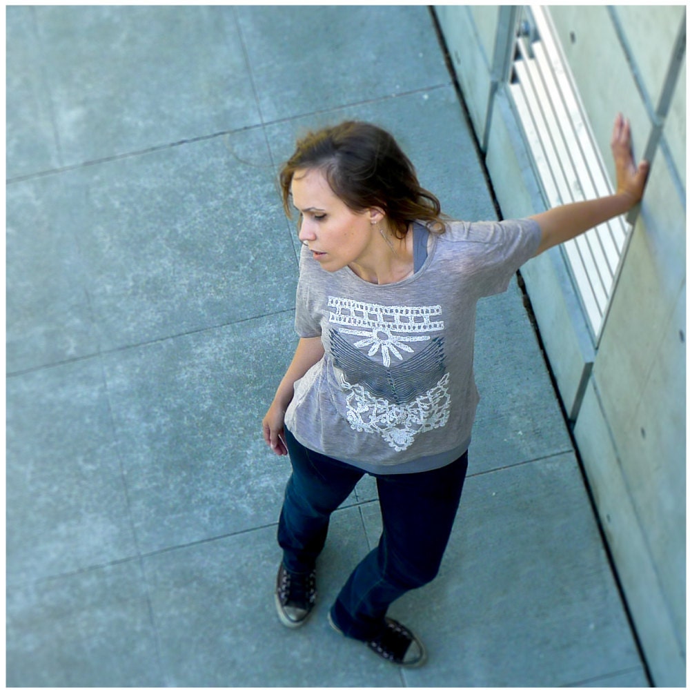 SALE - womens tshirt - tan - large - arrows and lace corset on Alt Apparel burnout tan pony tees - THE NOMAD
